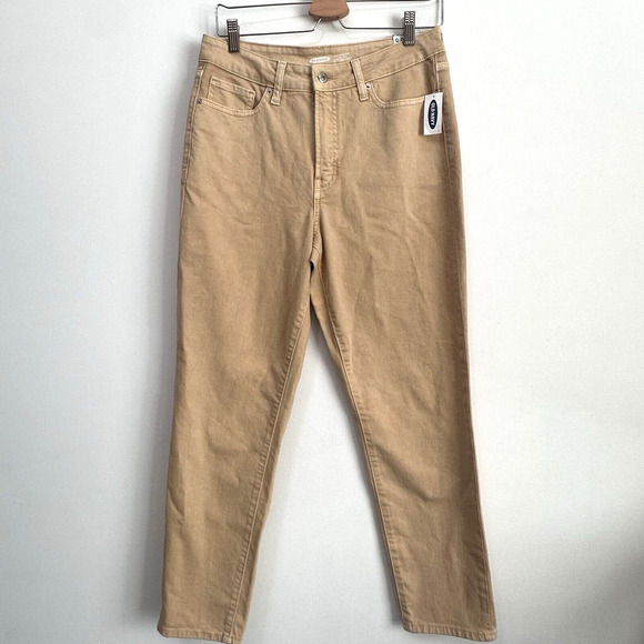 Old Navy Jeans 8 OG Straight High Rise Secret Slim Pockets Wheat Tan Casual New - Picture 1 of 9